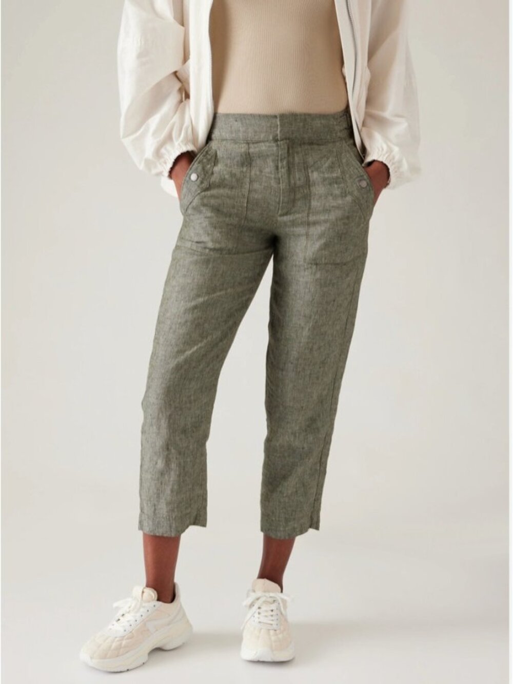 Athleta Voyager Linen Pant Green Relaxed Fit Cropped Womens Plus 20 New‎